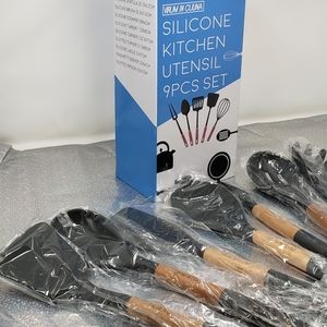 Silicone & Wood Cooking Utensil Kitchen Set- 9 pc
